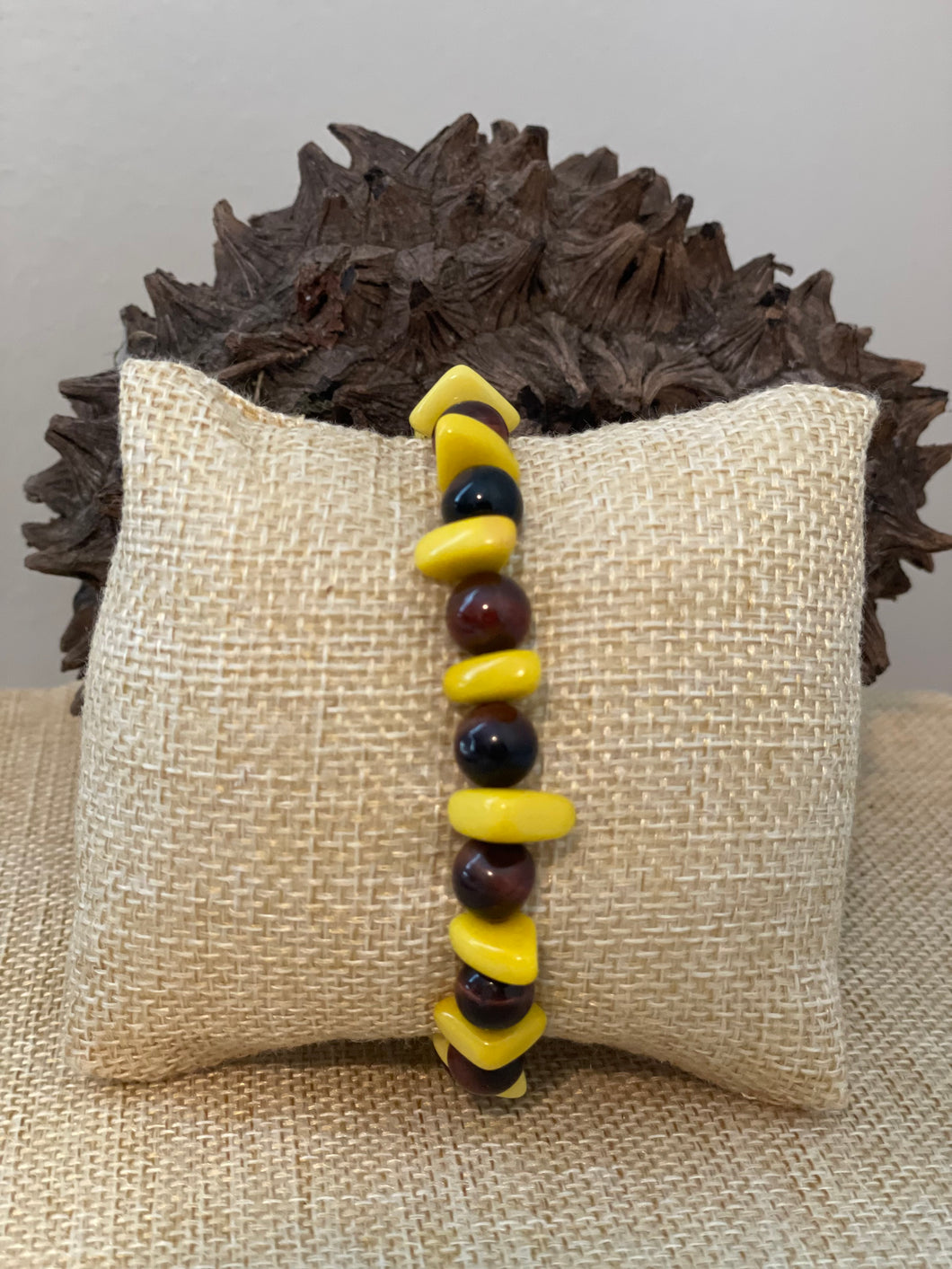 Yellow Tagua Nut and Eye of the Tiger Stackable Bracelet