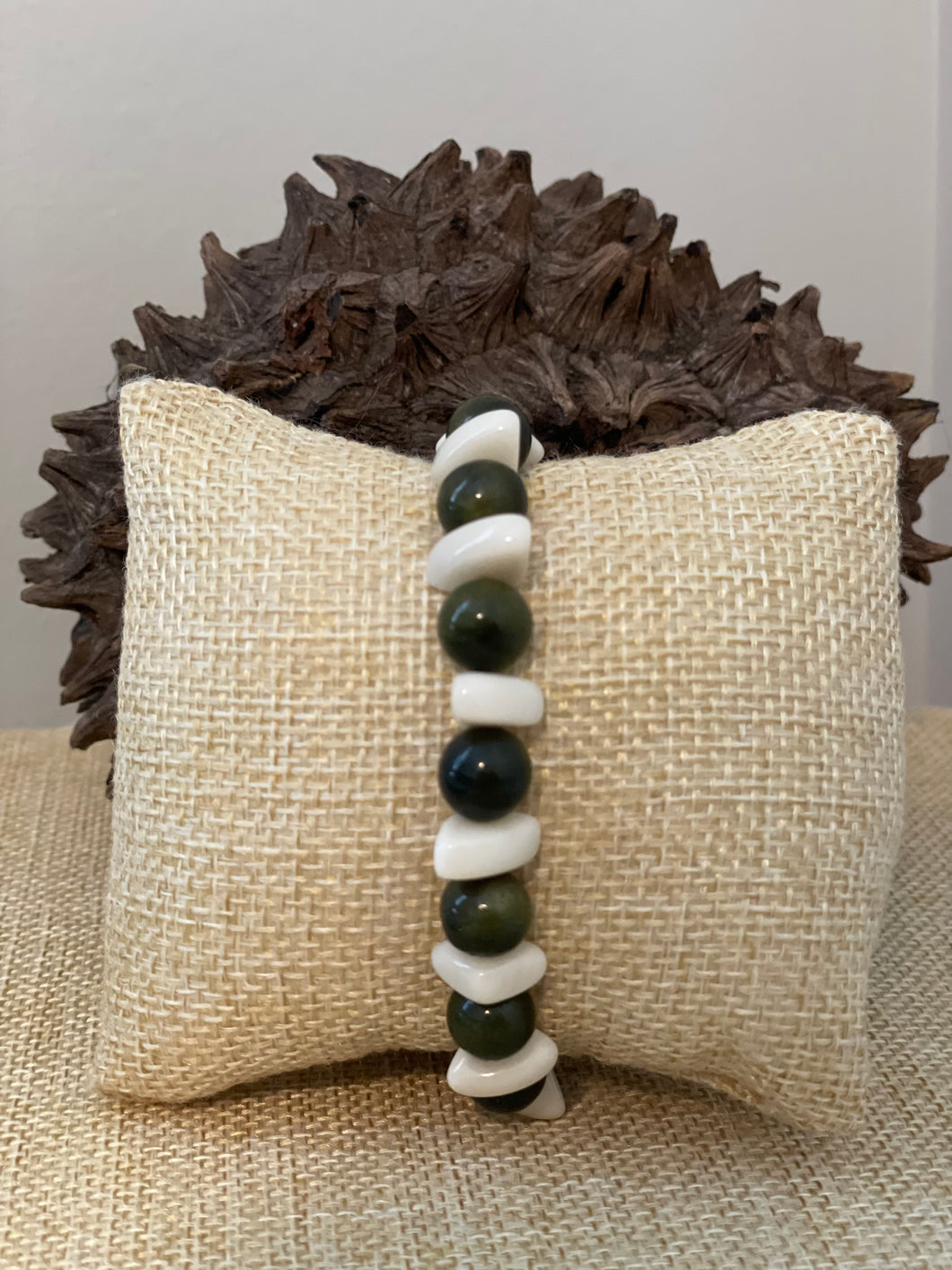 Ivory and Olive Green Tagua Nut Stackable Bracelet