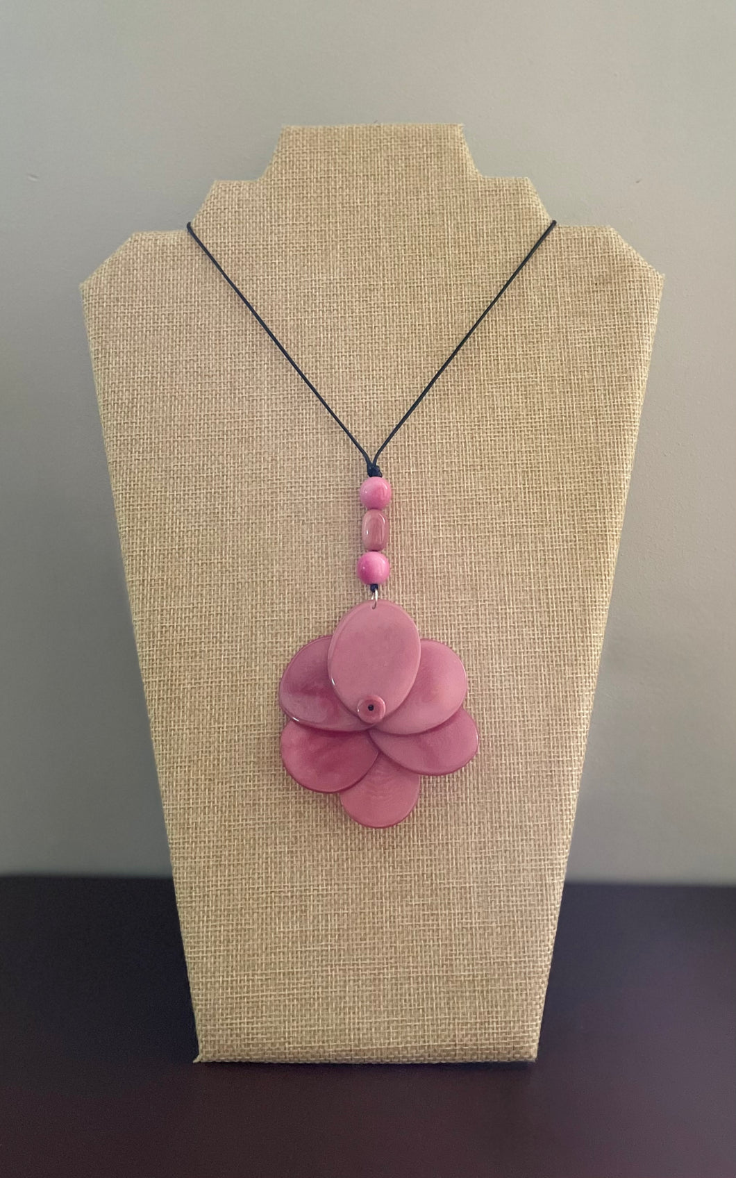 Pink Large Tagua Nut Rose Adjustable Necklace
