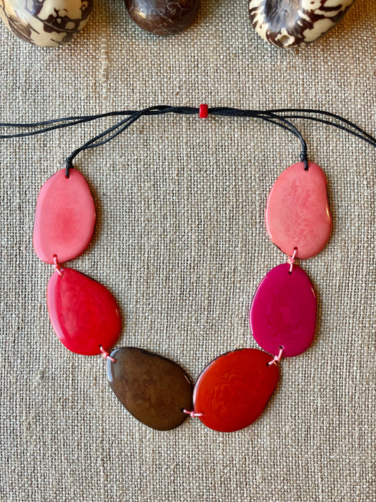Pink Orange and Brown Tagua Nut Adjustable Necklace