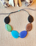 Load image into Gallery viewer, Blue, Brown & Green Tagua Nut Adjustable Necklace | Sustainable Eco-Jewelry
