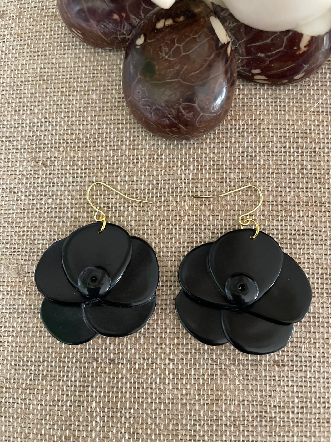 Black Rose Tagua Nut Earrings