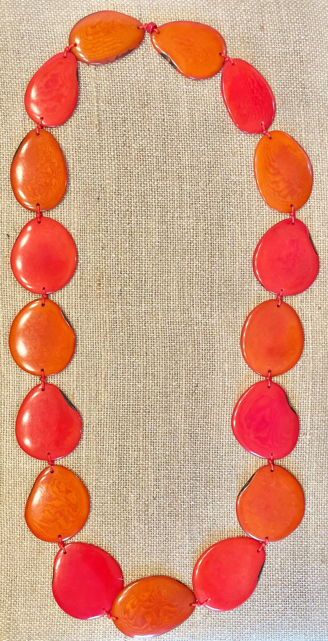 Orange and Coral Tagua Nut Long Necklace