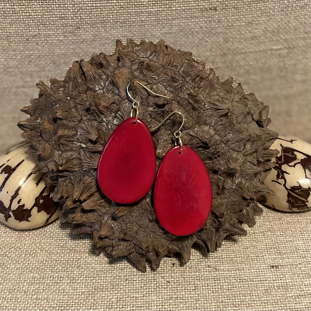 Red Thin Sliced Tagua Nut Earrings