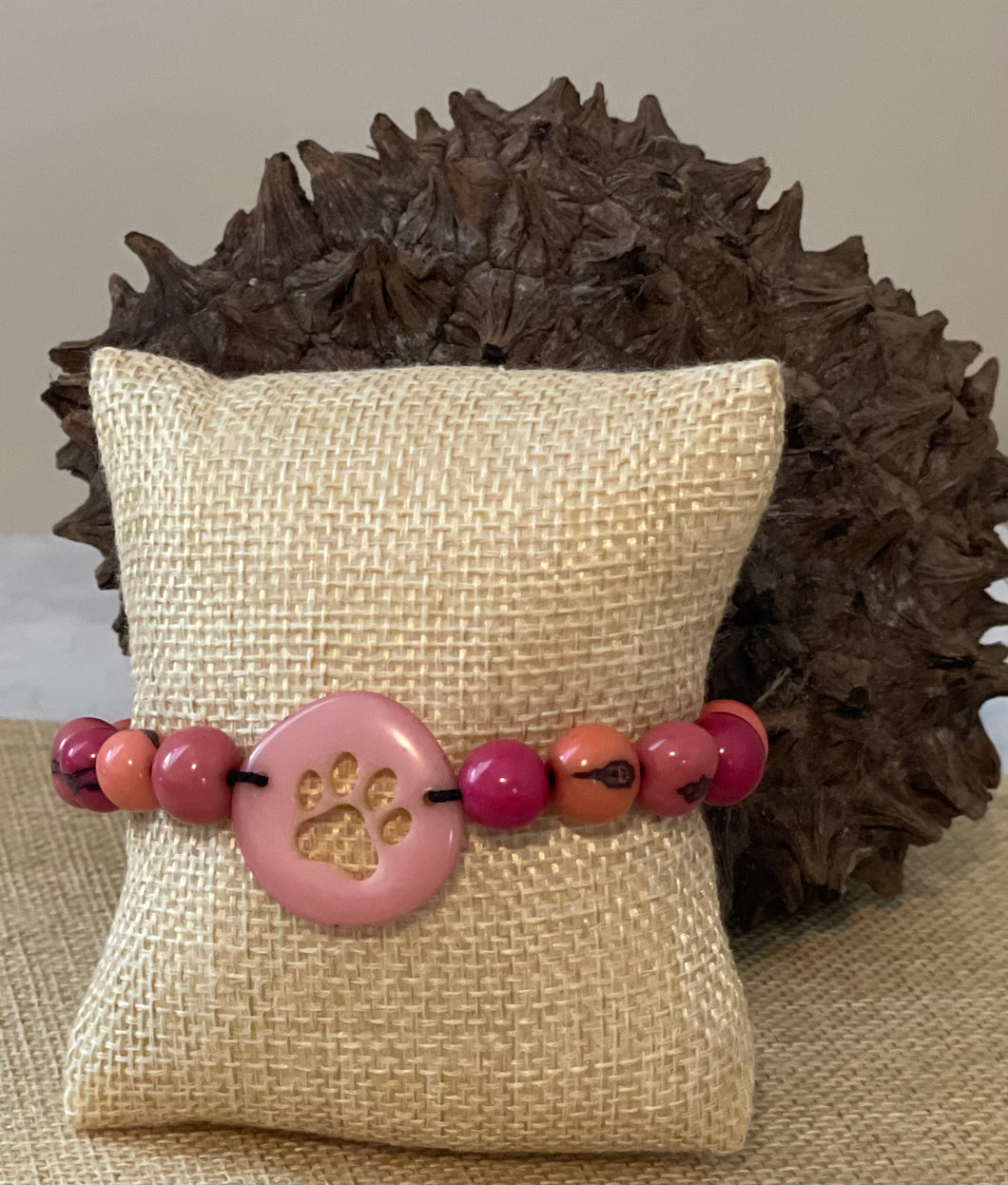 Light Pink Carved Paw Tagua Nut Bracelet