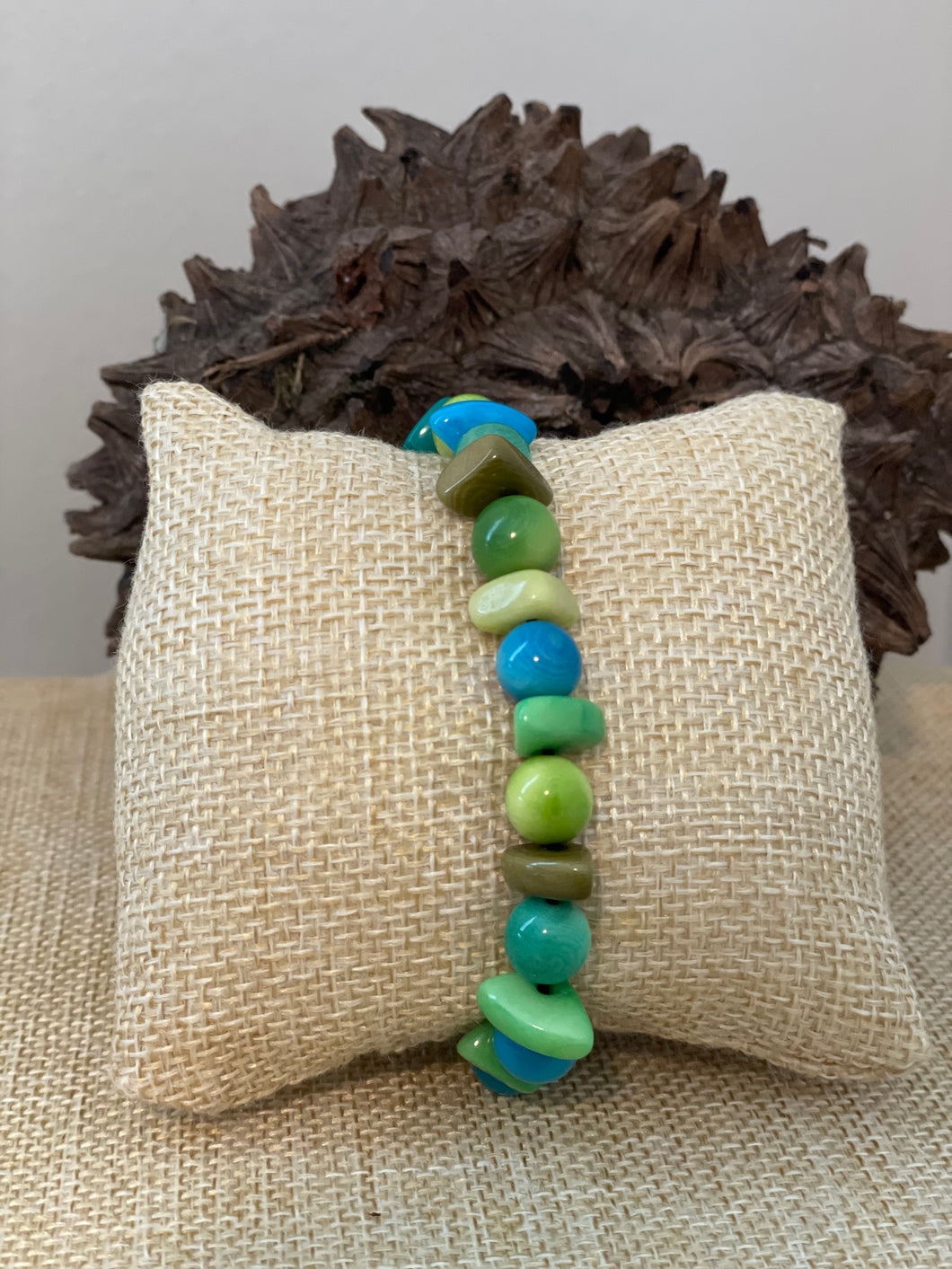 Green and Blue Tagua Nut Stackable Bracelet