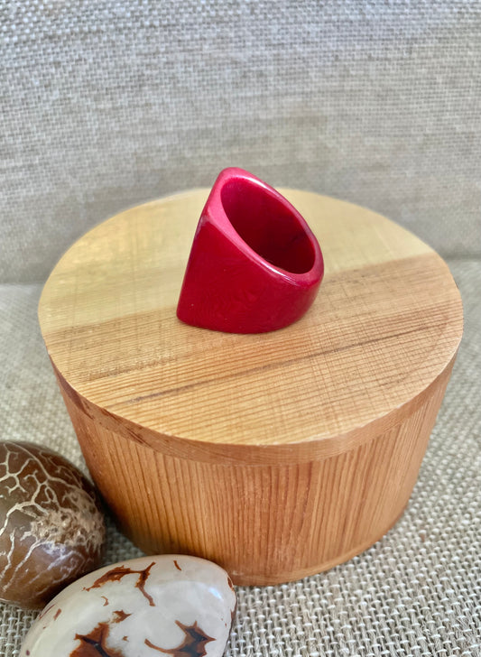 Dark Red Tagua Nut Statement Ring