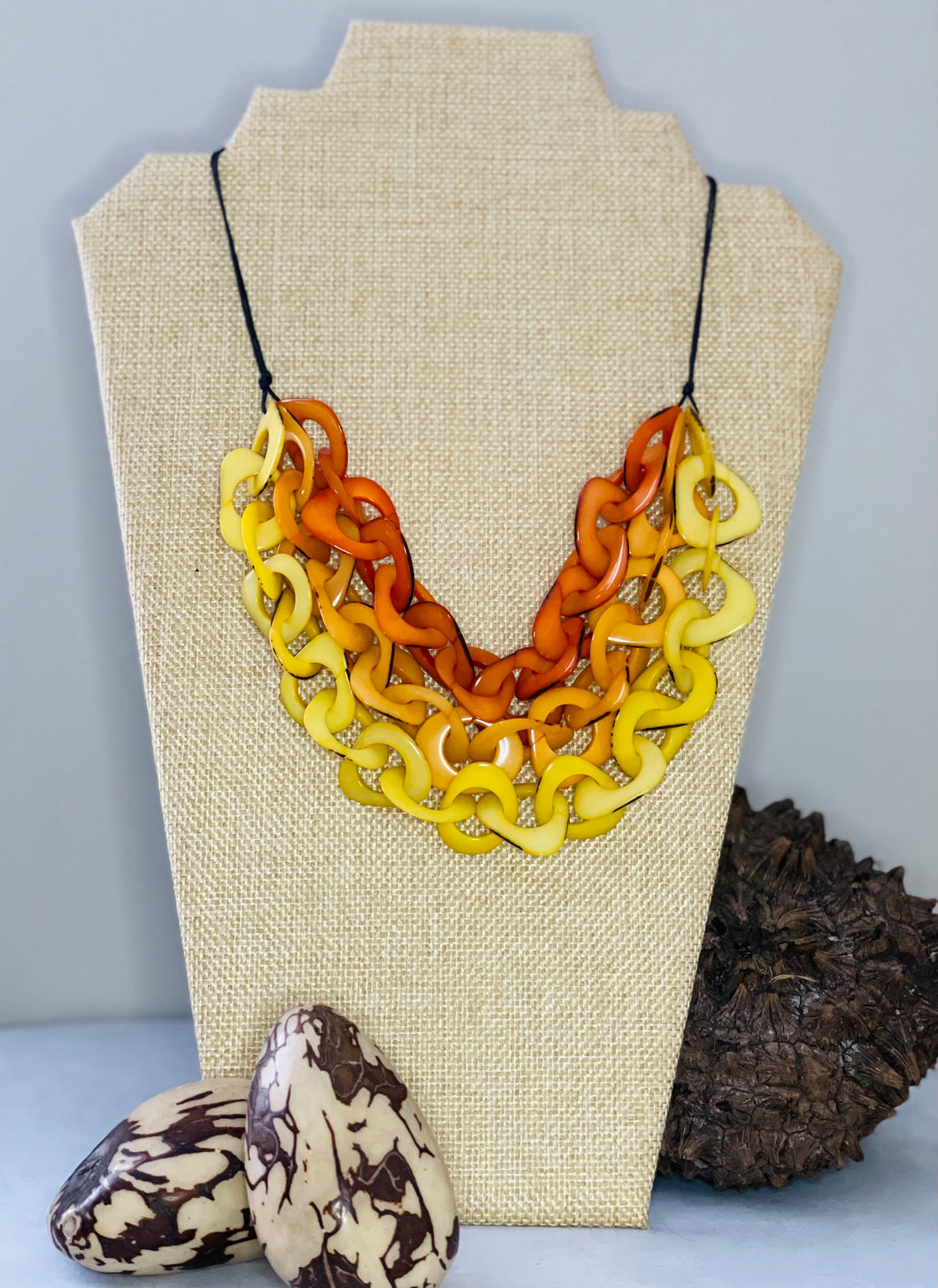 Orange and Yellow Triple Layer Tagua Nut Necklace