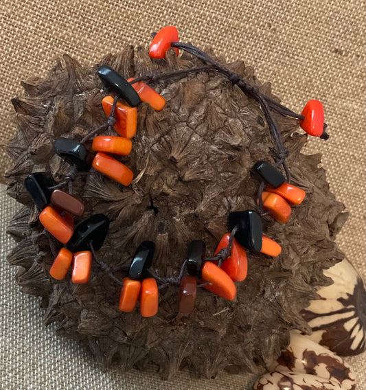 Orange Brown and Black Tagua Nut Adjustable Bracelet