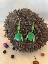 Load image into Gallery viewer, Green Tagua Nut Jockey Silk Derby Earrings
