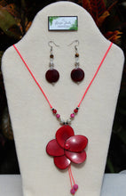 Load image into Gallery viewer, Red and Maroon Tagua Nut Rose and Earrings Set
