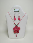 Load image into Gallery viewer, Fuschia Tagua Nut Rose and Earrings Set
