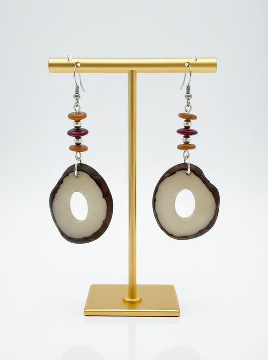Gray Brown Tagua Nut Earrings