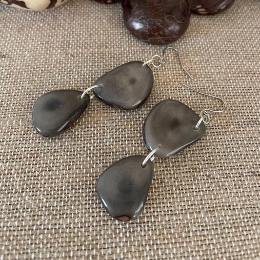 Gray Tagua Nut Earrings