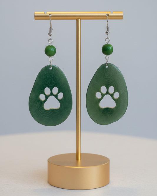 Green Paw Carved Tagua Nut Earrings