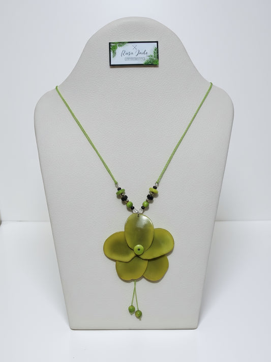 Green Tagua Nut Rose Necklace