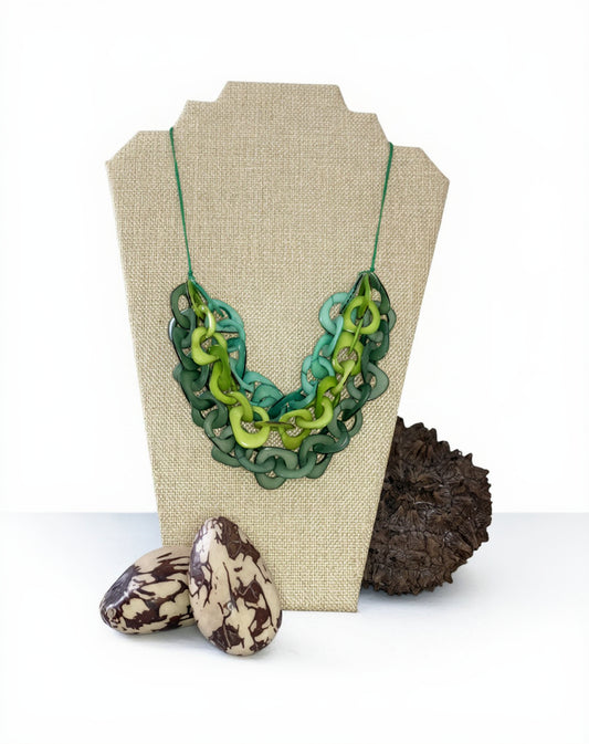 Green and Teal Triple Layer Tagua Nut Necklace