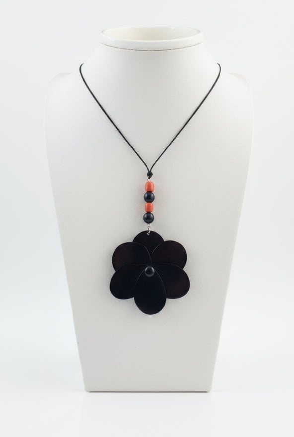 Handcrafted Black & Orange Tagua Nut Rose Statement Necklace