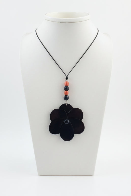 Handcrafted Black & Orange Tagua Nut Rose Statement Necklace