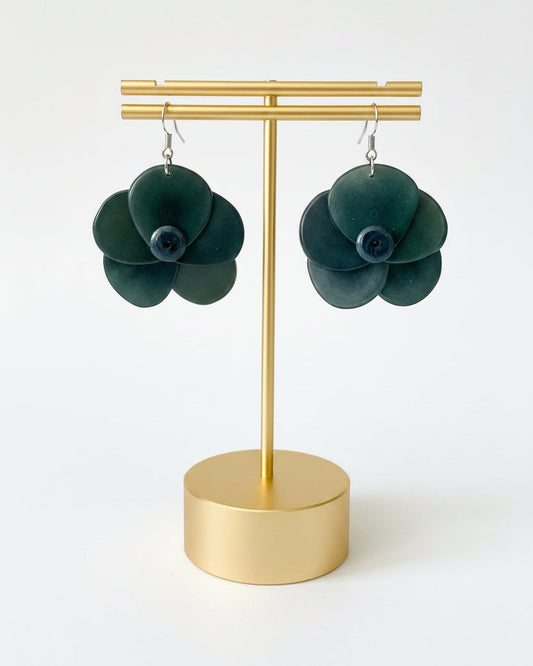 Dark Green Rose Tagua Nut Earrings