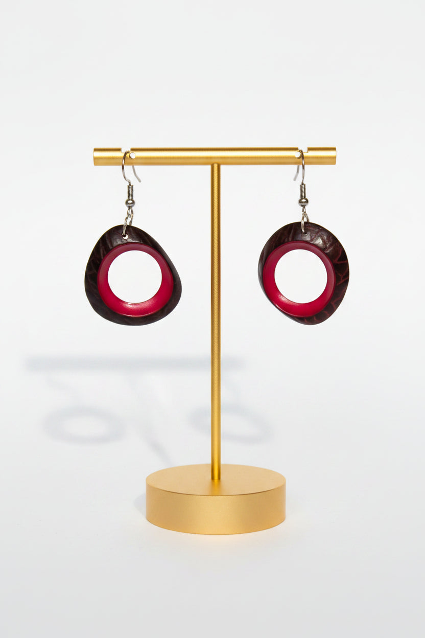 Pink Brown Tagua Nut Earrings