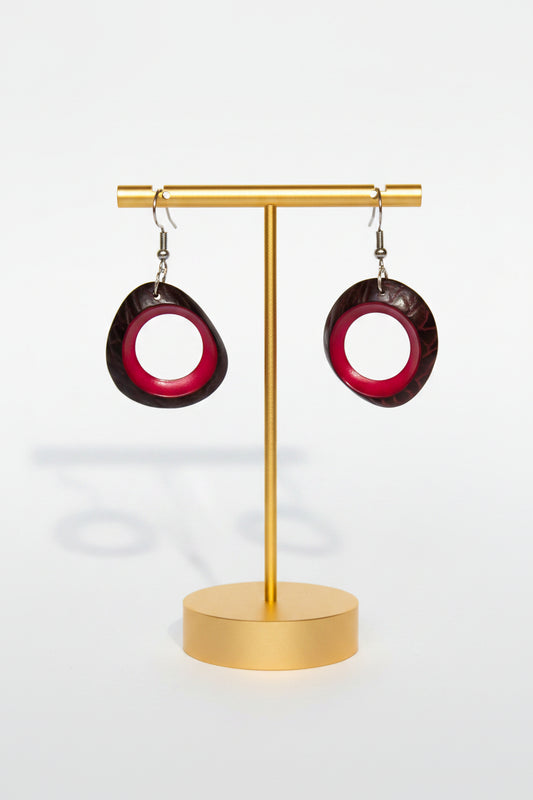 Pink Brown Tagua Nut Earrings