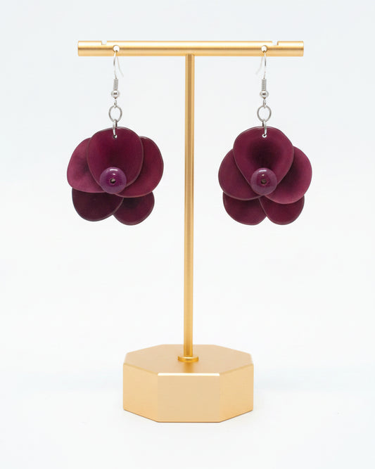 Burgundy Rose Tagua Nut Earrings