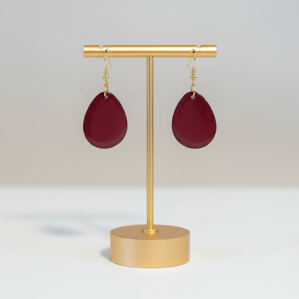 Handmade Maroon Tagua Nut Sliced Drop Earrings