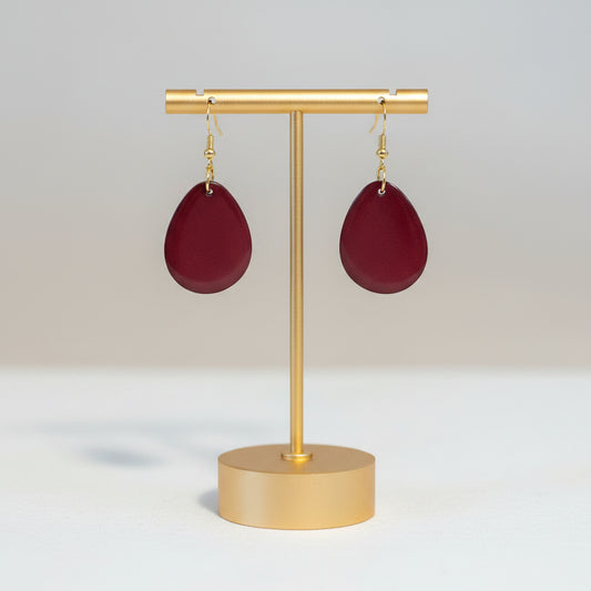 Handmade Maroon Tagua Nut Sliced Drop Earrings