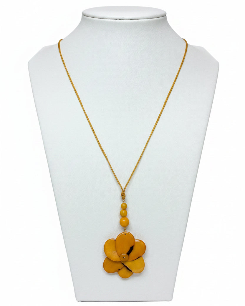 Handmade Orange Rose Tagua Nut Necklace – Eco-Friendly Statement Jewelry