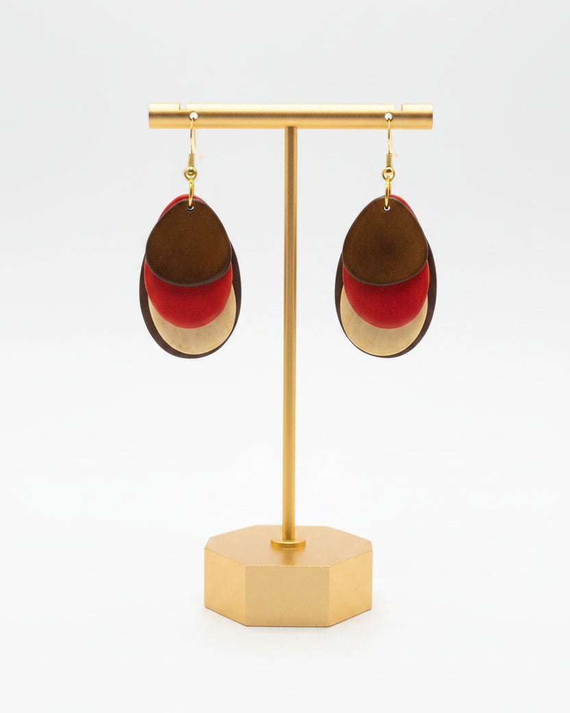 Handmade Red & Brown Sliced Tagua Nut Earrings