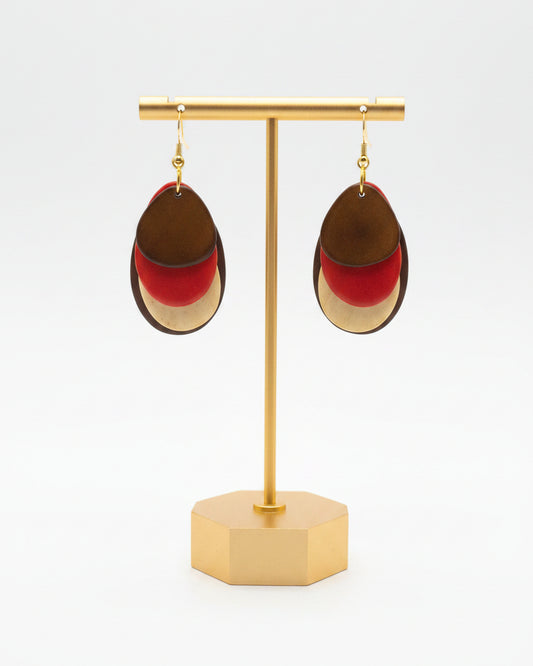 Handmade Red & Brown Sliced Tagua Nut Earrings