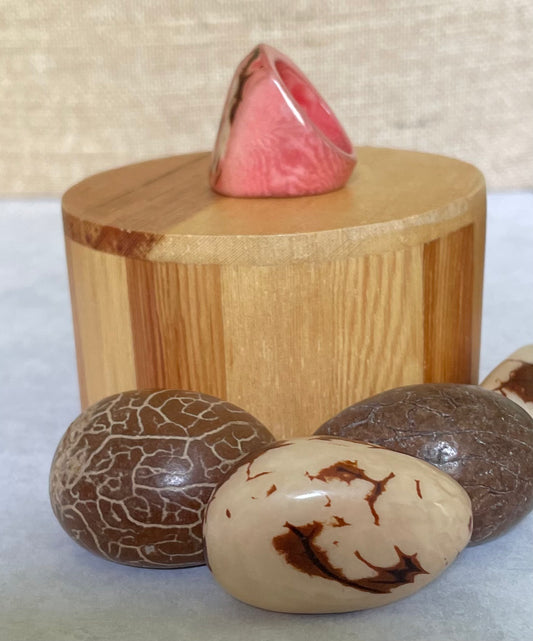 Salmon Tagua Nut Statement Ring