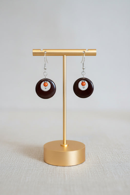 Brown and Orange Hoop Tagua Nut Dangle Earrings