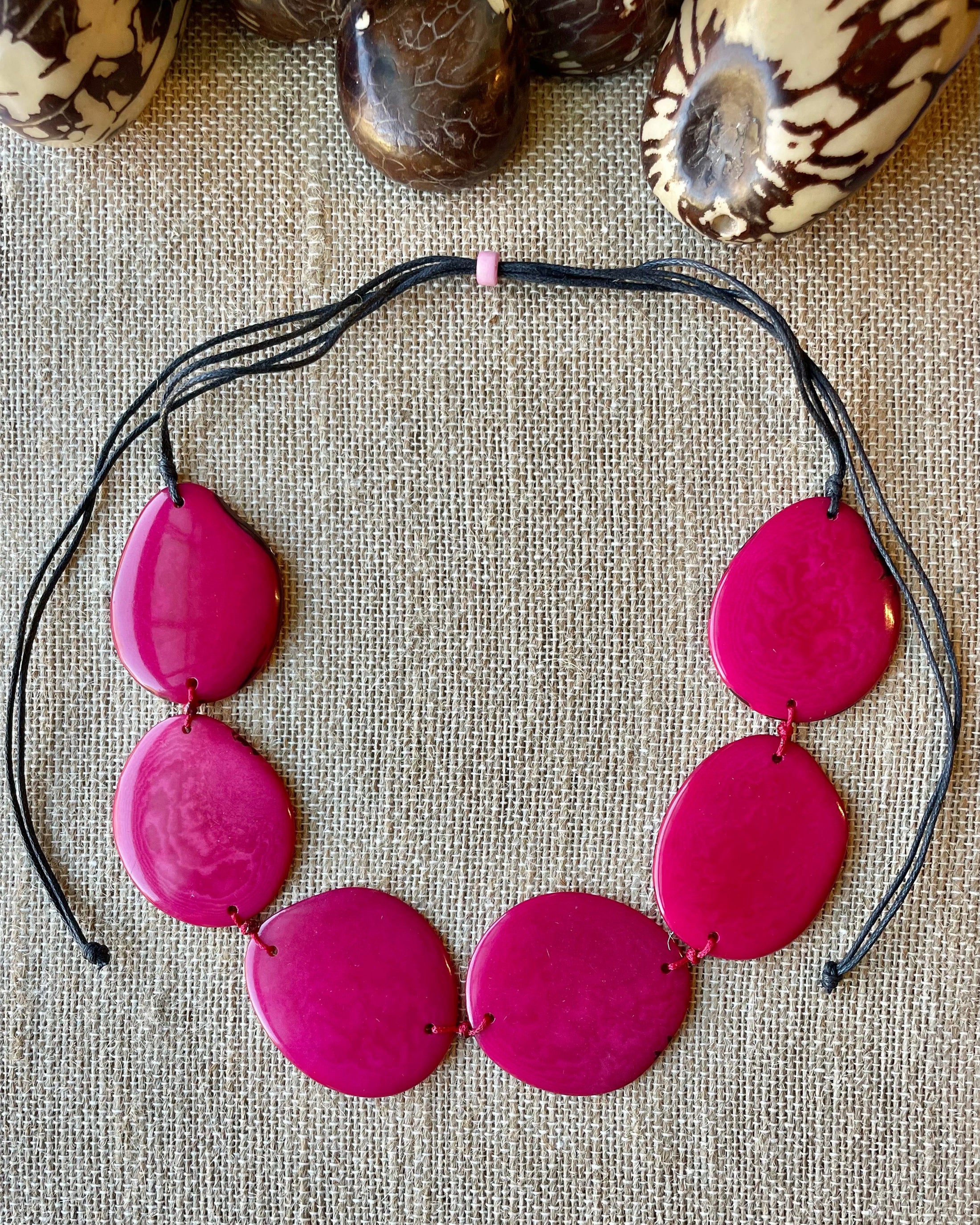 Hot Pink Tagua Nut Adjustable Necklace