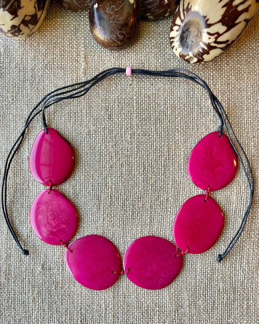 Hot Pink Tagua Nut Adjustable Necklace