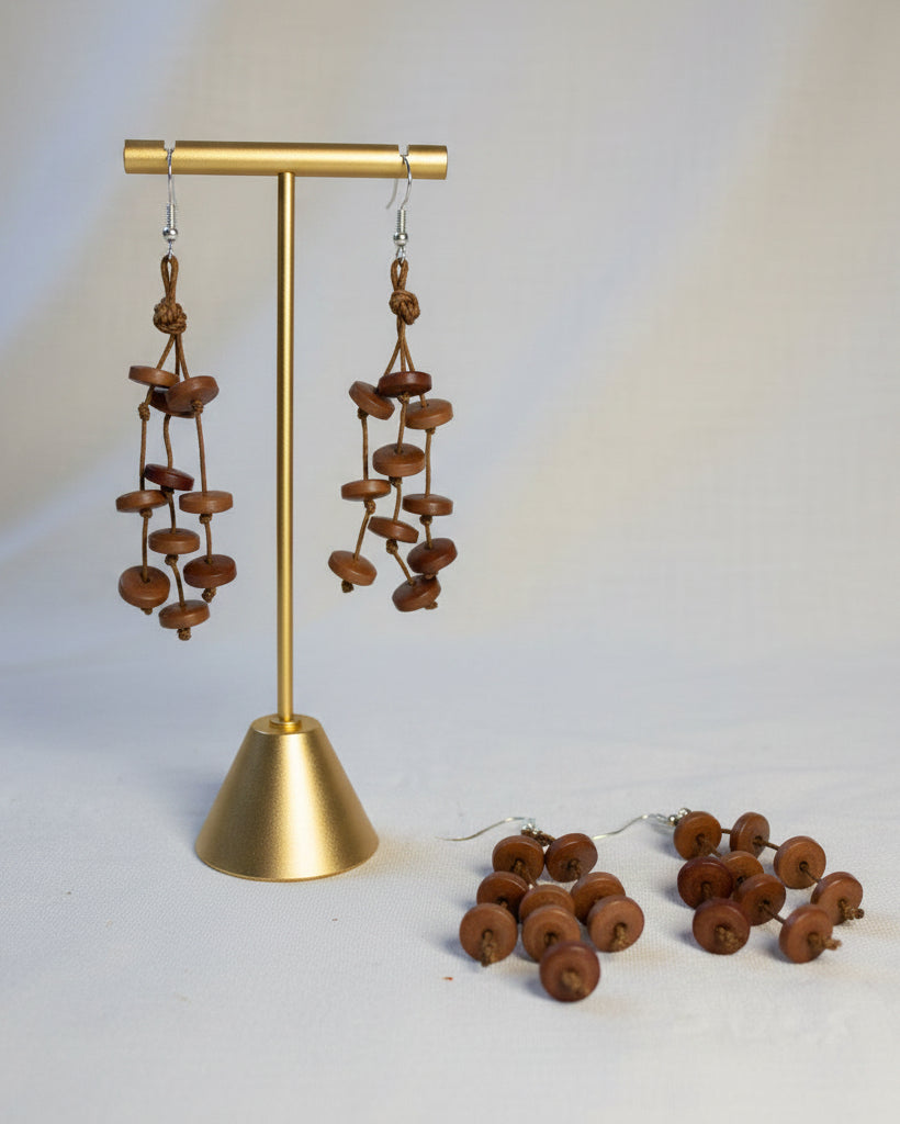 Brown Tagua Nut Long Earrings