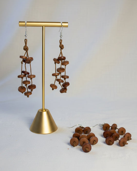Brown Tagua Nut Long Earrings