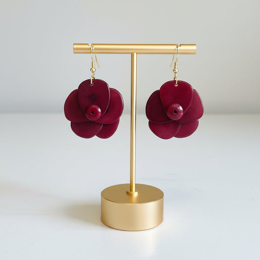 Maroon Rose Tagua Nut Earrings summer