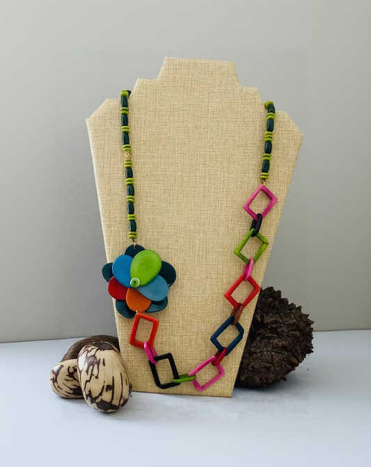 Multicolor Rose Chain Tagua Nut Necklace
