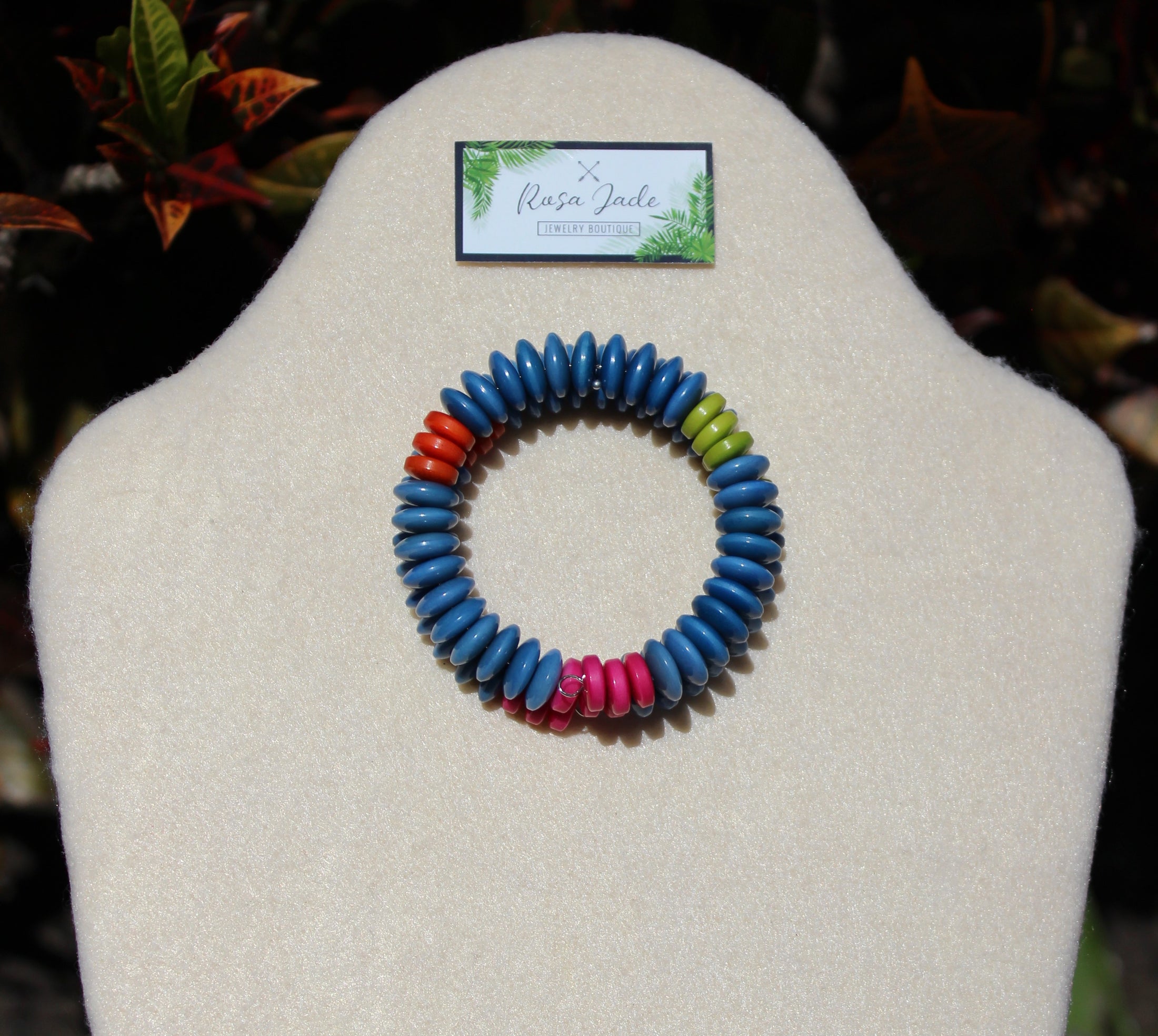 Multicolor Tagua Nut Memory Wire Bracelet
