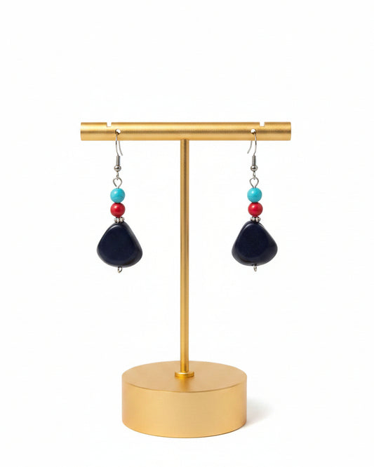 Navy Blue Tagua Nut Earrings