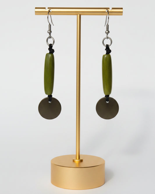 Green Tagua Nut Dangle Earrings
