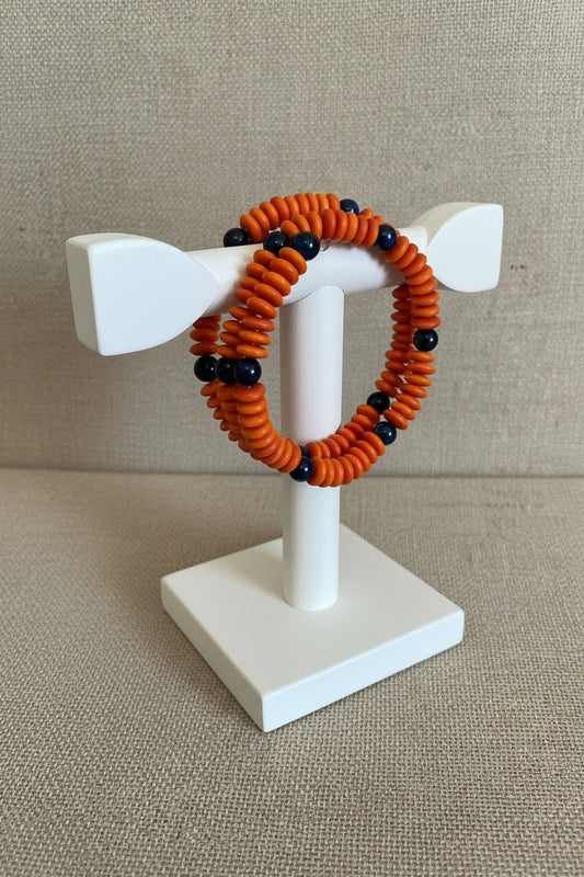 Orange Tagua Nut and Blue Eye of the Tiger Memory Wire Bracelet