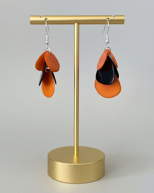 Orange and Black Tagua Nut Dangle Earrings