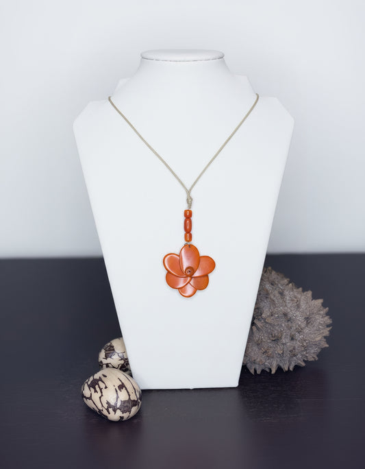 Orange tagua nut rose necklace autumn