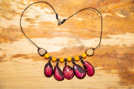 Pink Yellow Tagua Nut Necklace