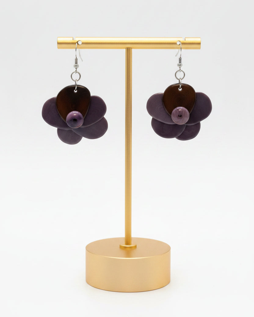 Purple and Brown Rose Tagua Nut Earrings