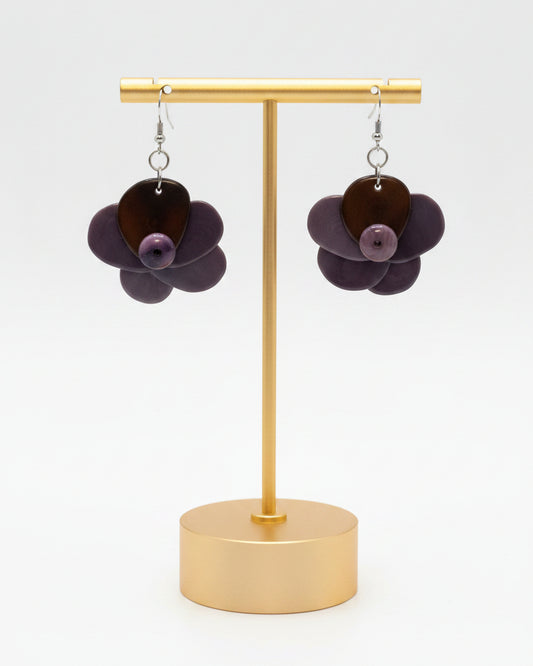 Purple and Brown Rose Tagua Nut Earrings