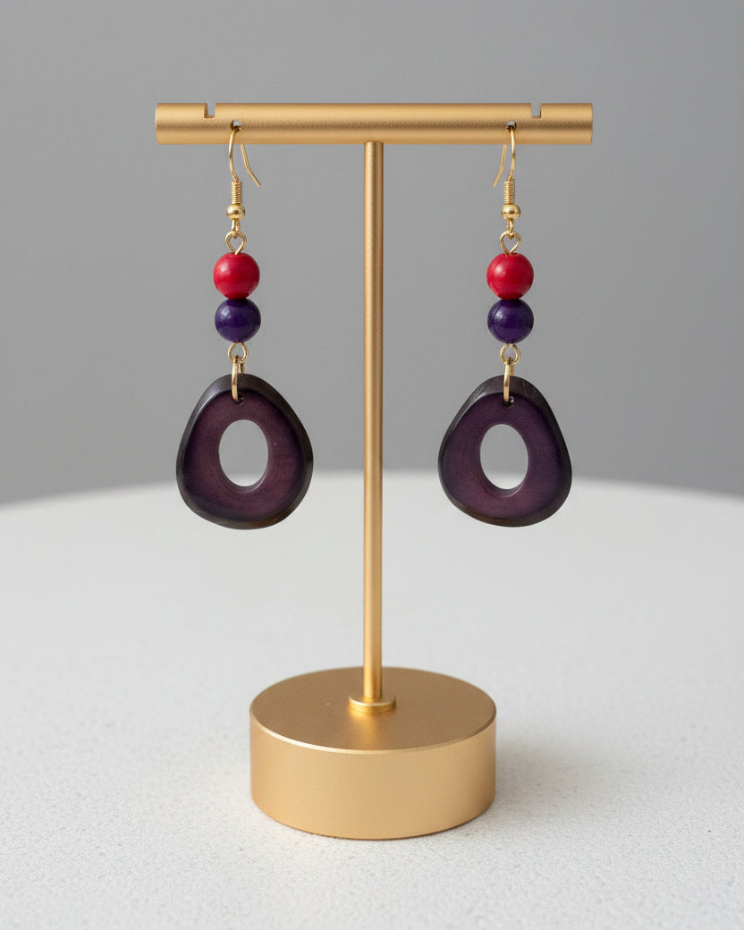 Purple Red Tagua Nut Earrings autumn